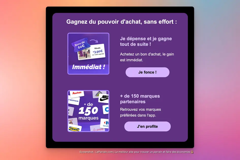 Visuel promotionnel sur le parrainage et cashback avec Joko, gains faciles et rapides.