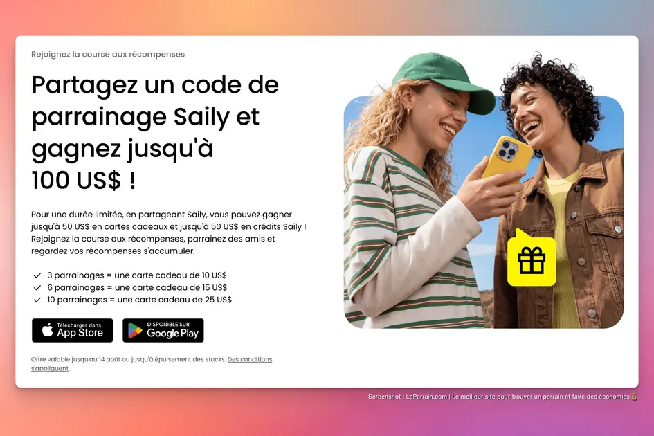Illustration de l'article : Saily booste son parrainage : jusqu'à 100$ de cadeaux jusqu'au