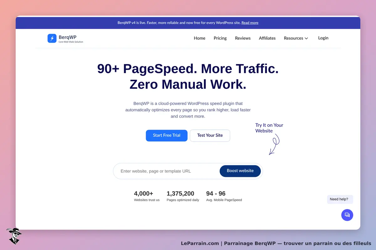 Page d'accueil de BerqWP, plugin d'optimisation de vitesse pour WordPress.