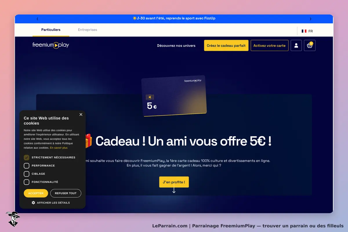 Offre FreemiumPlay : un ami vous offre 5€ pour découvrir la carte culturelle en ligne.