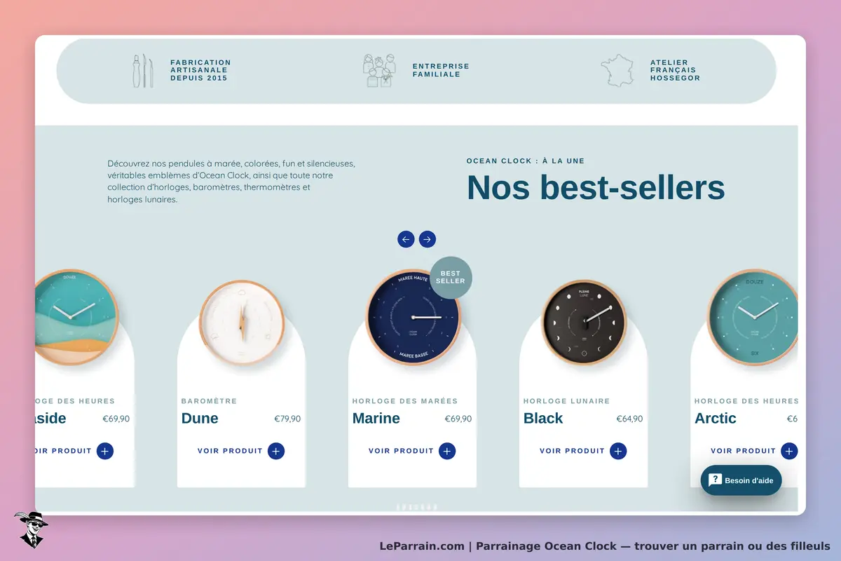 Horloges et baromètres colorés d'Ocean Clock, best-sellers en vente sur le site.